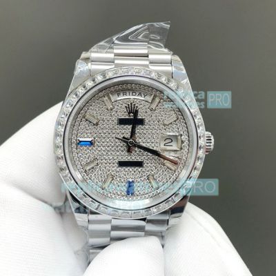 8+ Factory Super Clone Rolex Gain Weight Day-Date 40 Diamond-Paved Dial Watch 